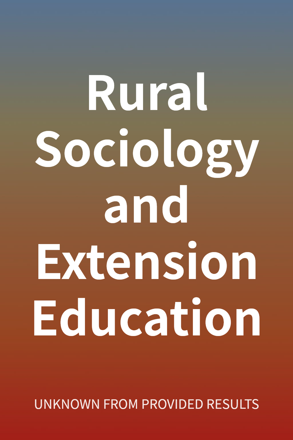 Rural Sociology and Extension Education cover